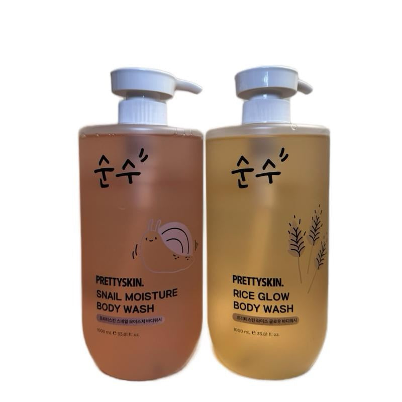 PRETTYSKIN Snail Moisture Body Wash & Rice Glow Body Wash 1000ml Each for Pretty Skin Care