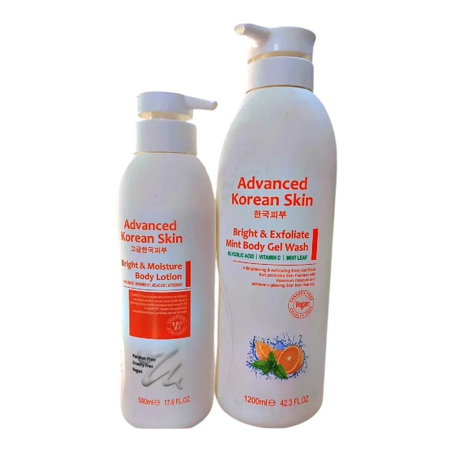Advanced Korean skin body lotion and wash set