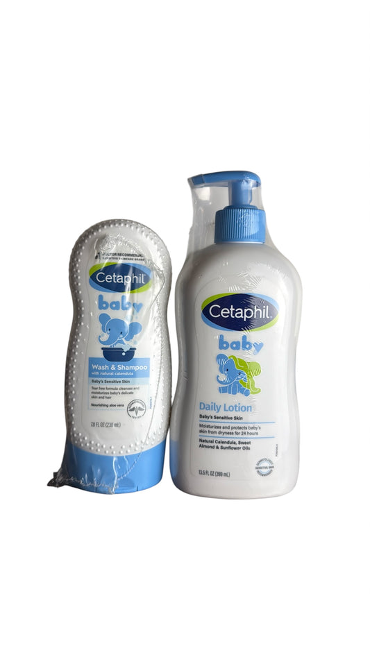 Cetaphil baby wash and body lotion set for babies dry and very sensitive skin