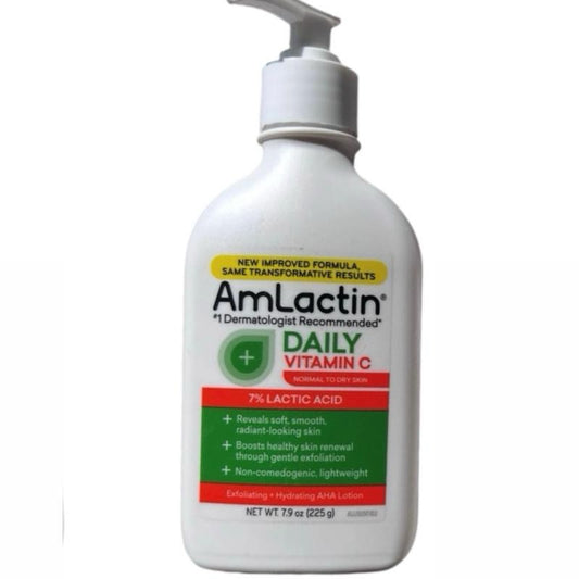 Amlactin Vitamin C and 7% Lactic Acid Body Lotion - for gentle Body Brightening Care-exfoliation and skin renewal 225g