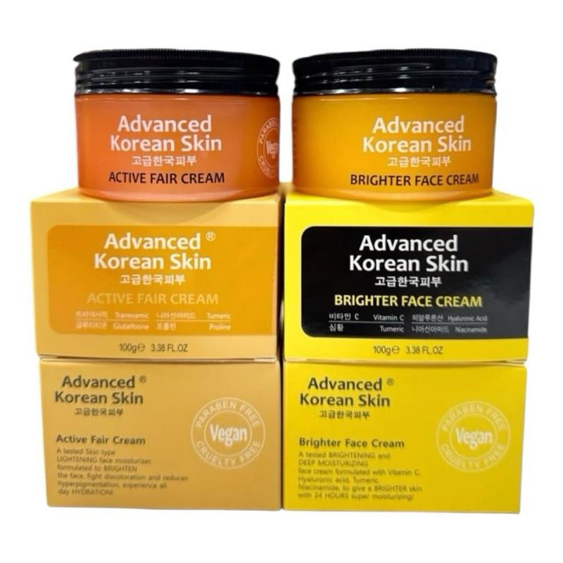 Advanced Korean Skin Active Fair Cream & Brighter Face Cream - Vegan Formula for Brighter Skin - 100g Each Moisturizers Skin Repair Daily Moisturizing Repairing