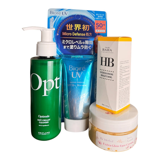 Face Hyperpigmentation set for dark spots, post pregnancy darkening & melasma - including gentle face wash, 2% hq serum, dark spots brightening & glow cream and sunscreen 4 in 1 set